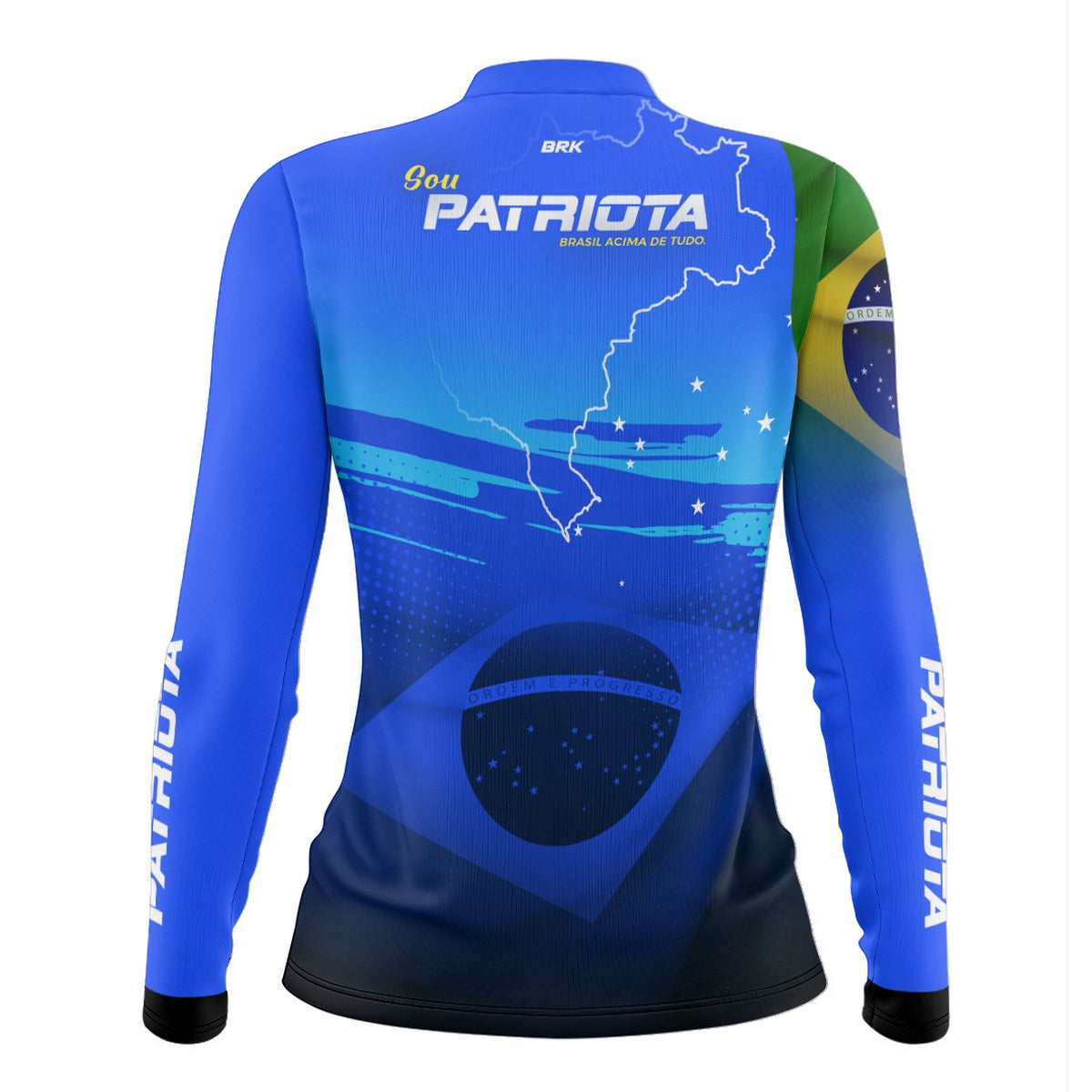 Camisa Agro Feminina Brk Básica Patriota Azul Bandeira do Brasil com Proteção UV50+