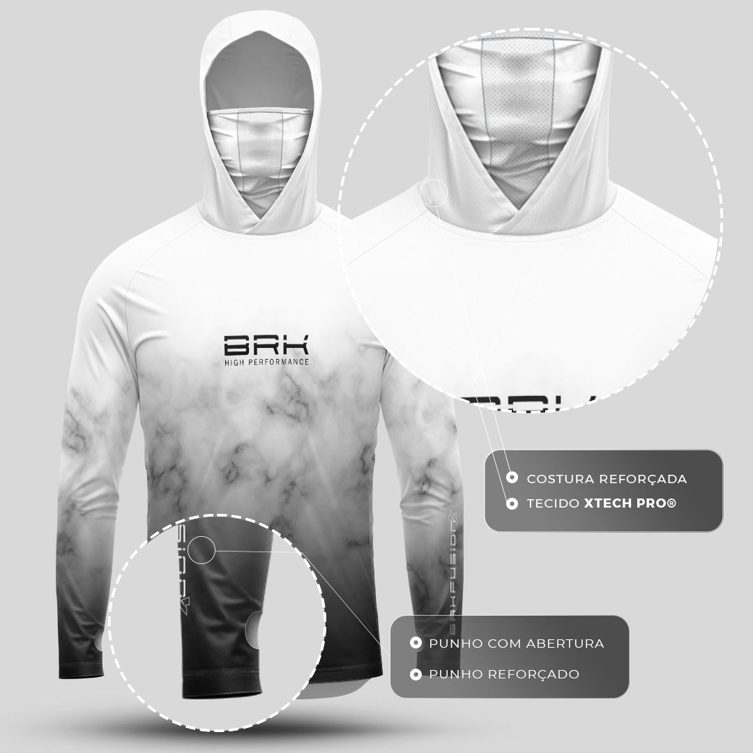 Camisa FusionX Brk Galaxy Branca e Preta com Capuz e Proteção UV50+