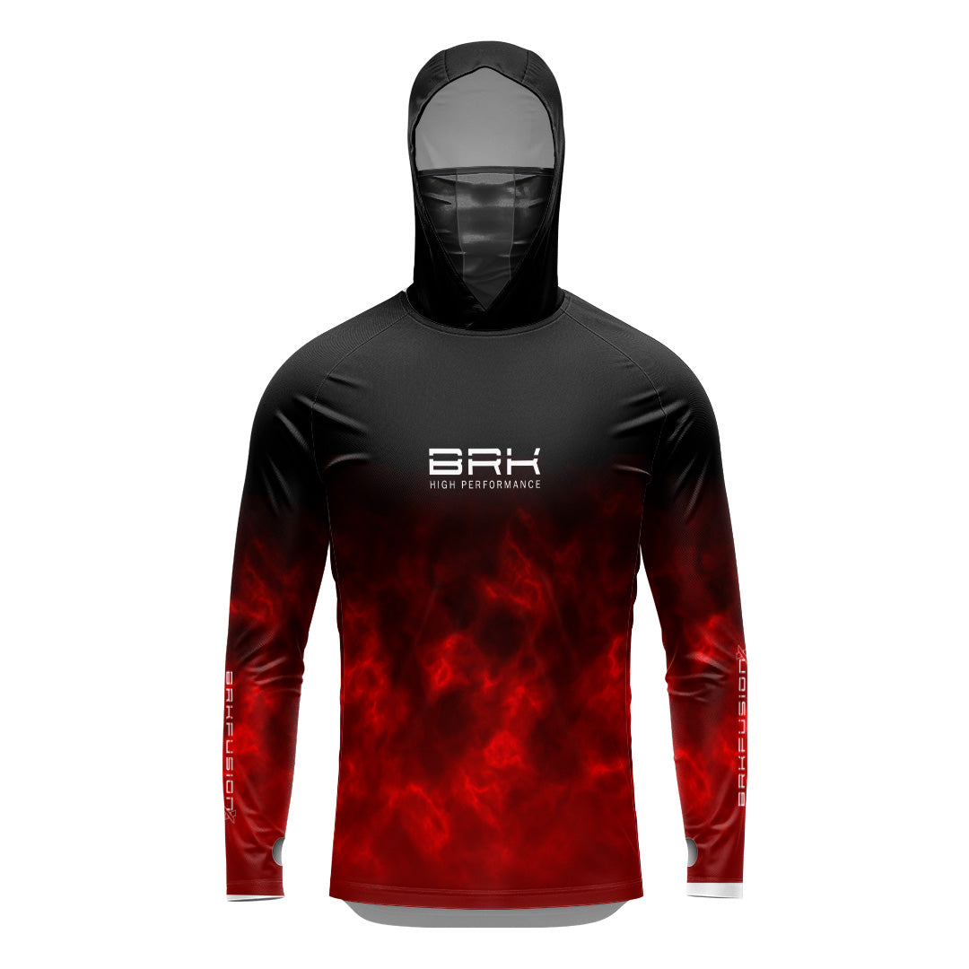 Camisa FusionX Brk Galaxy Preta e Vermelho com Capuz e Proteção UV50+
