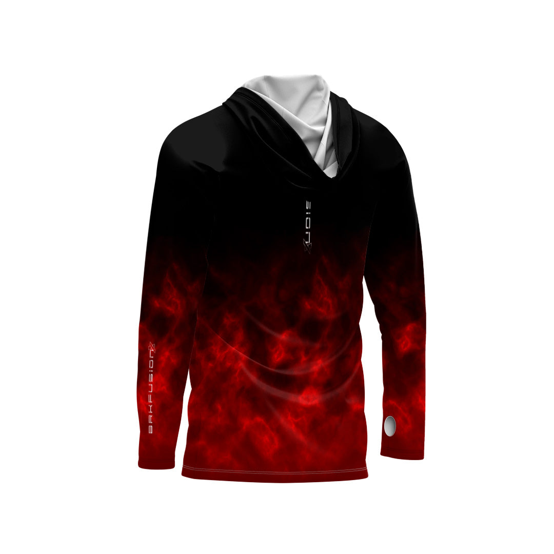 Camisa FusionX Brk Galaxy Preta e Vermelho com Capuz e Proteção UV50+