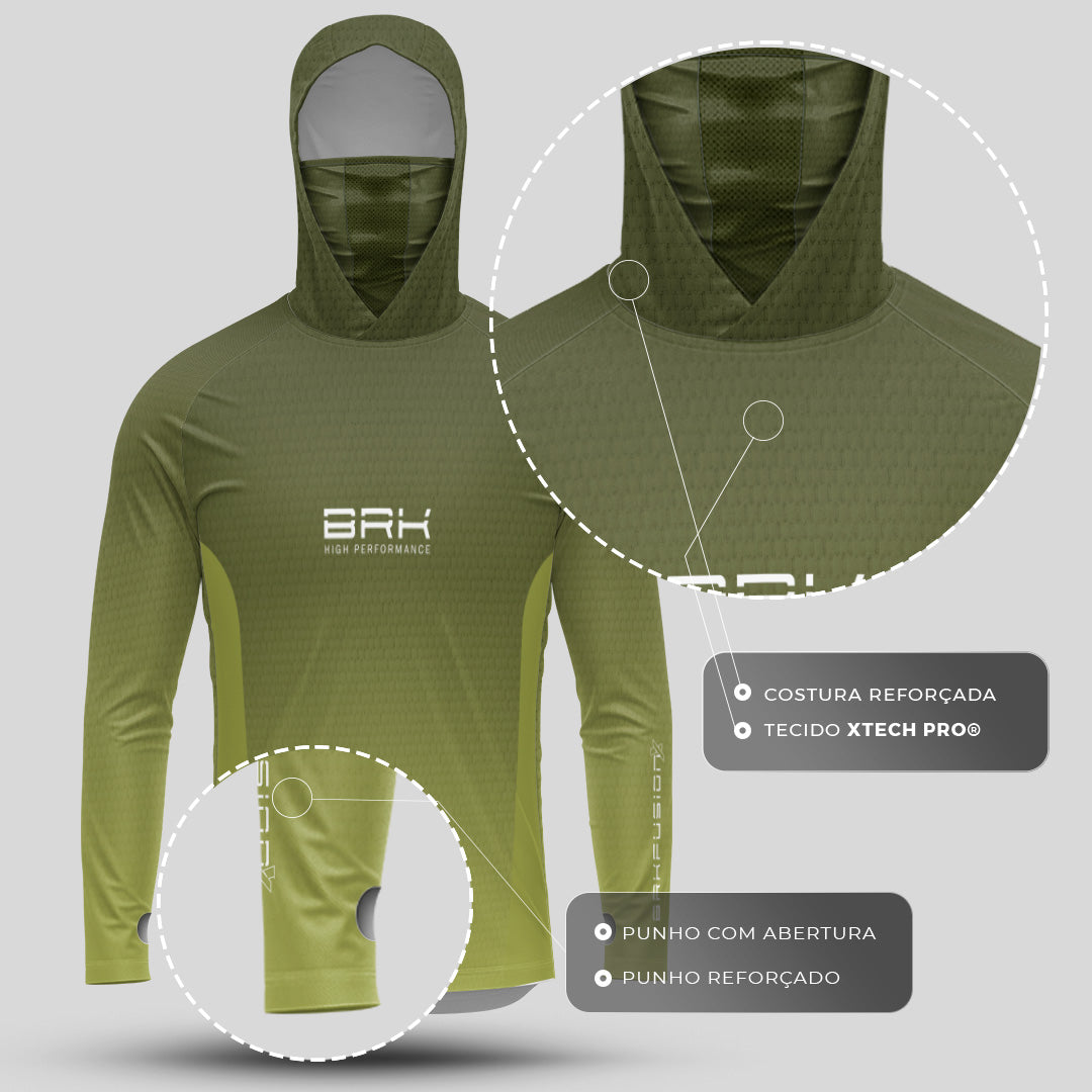 Camisa FusionX Brk Clean Verde Oliva com Capuz e Proteção UV50+