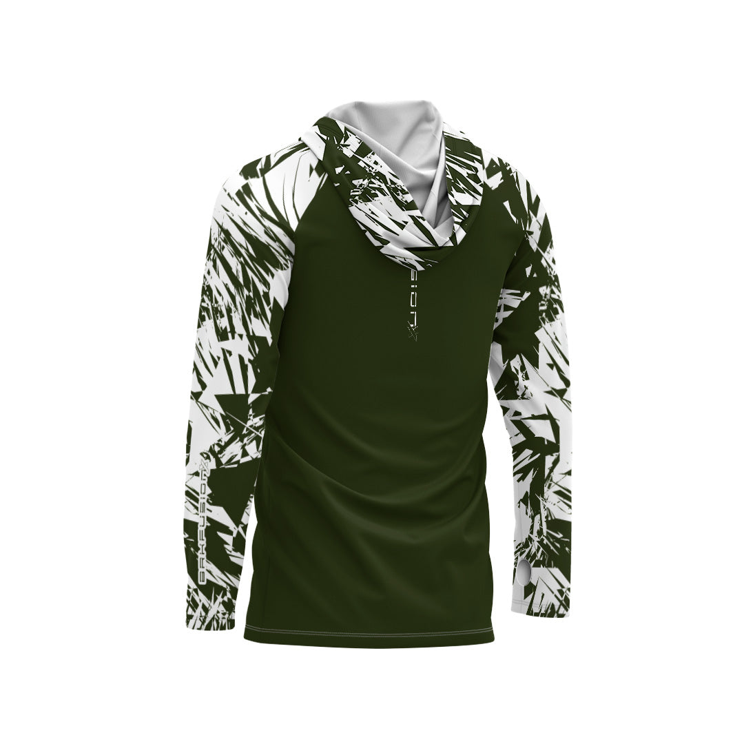 Camisa FusionX Brk Marine Verde Musgo e Branco com Capuz e Proteção UV50+