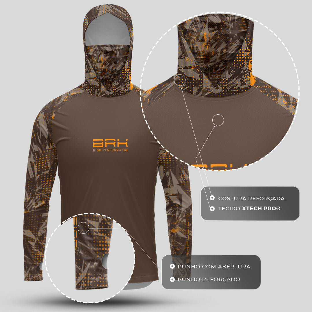 Camisa FusionX Brk Marine Marrom com Capuz e Proteção UV50+