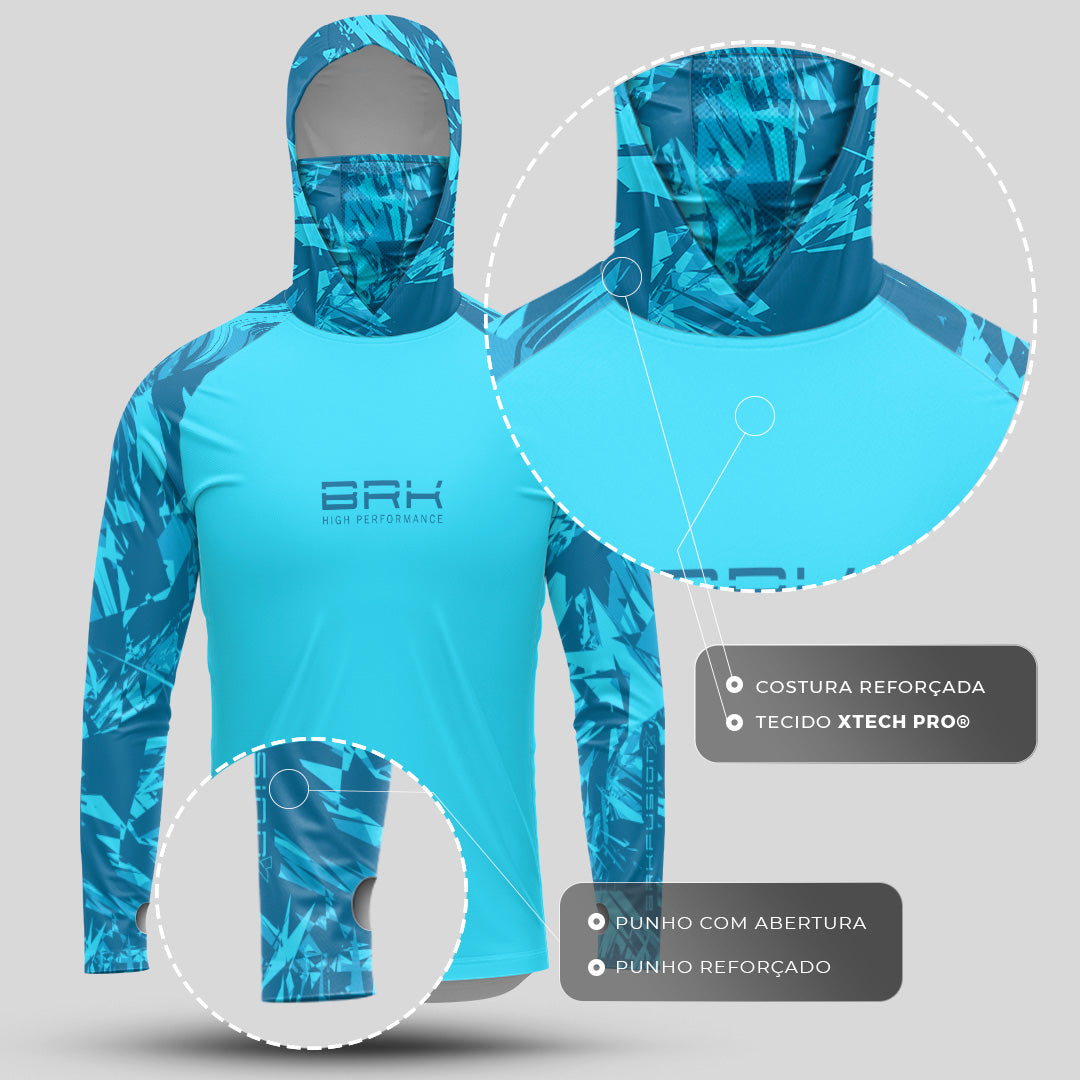 Camisa FusionX Brk Marine Azul Claro com Capuz e Proteção UV50+
