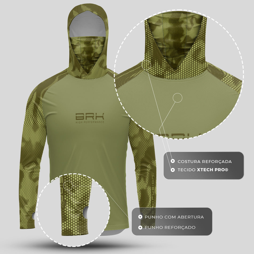Camisa FusionX Brk Camo Verde com Capuz e Proteção UV50+