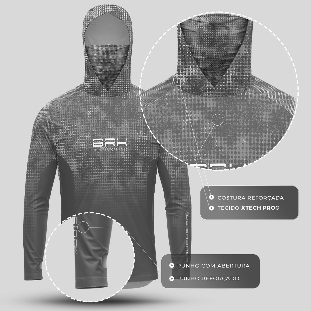 Camisa FusionX Brk Deep Cinza com Capuz e Proteção UV50+