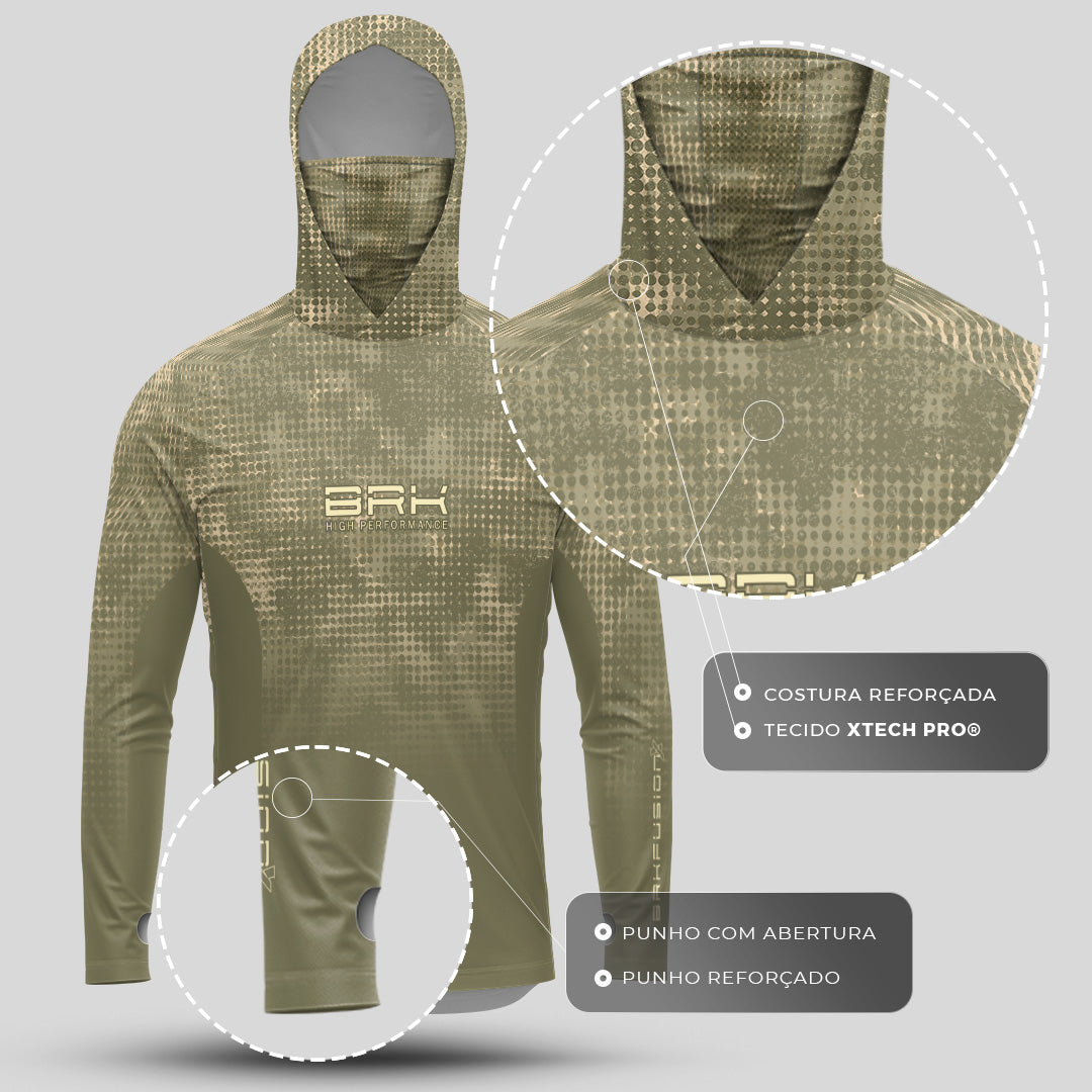 Camisa FusionX Brk Deep Verde Claro com Capuz e Proteção UV50+