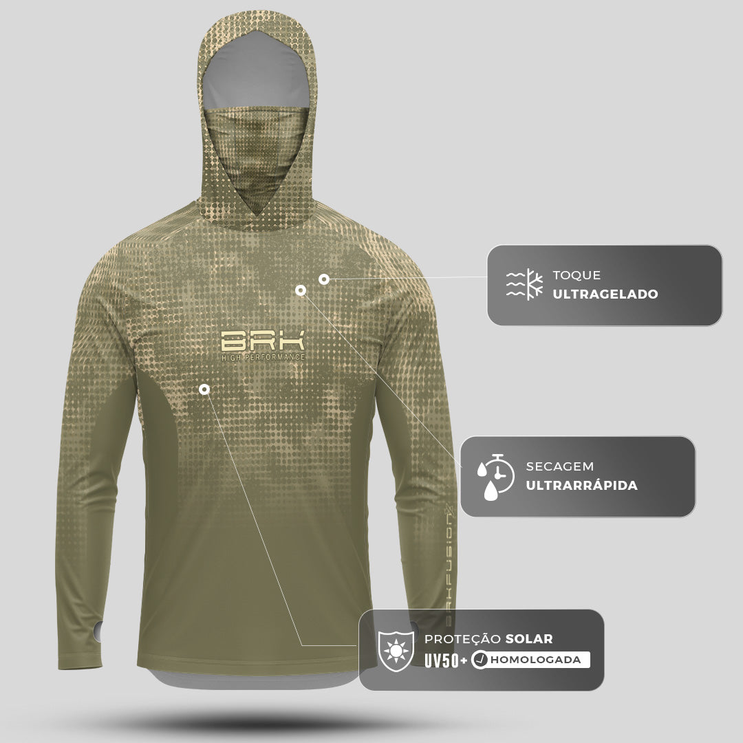 Camisa FusionX Brk Deep Verde Claro com Capuz e Proteção UV50+