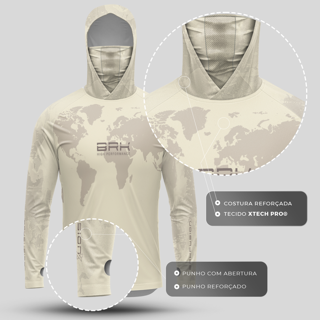 Camisa FusionX Brk Discovery Areia com Capuz e Proteção UV50+