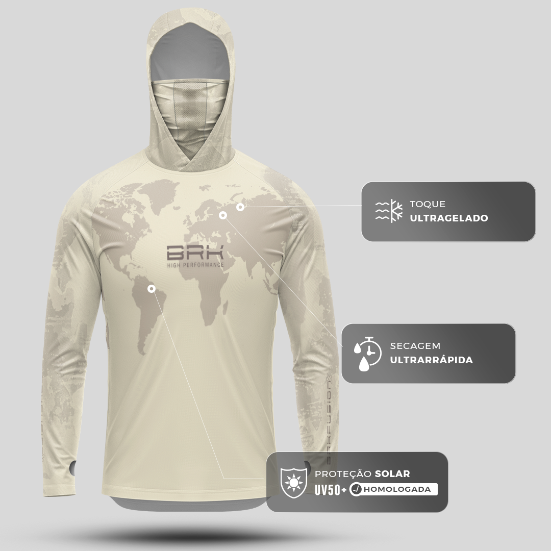 Camisa FusionX Brk Discovery Areia com Capuz e Proteção UV50+