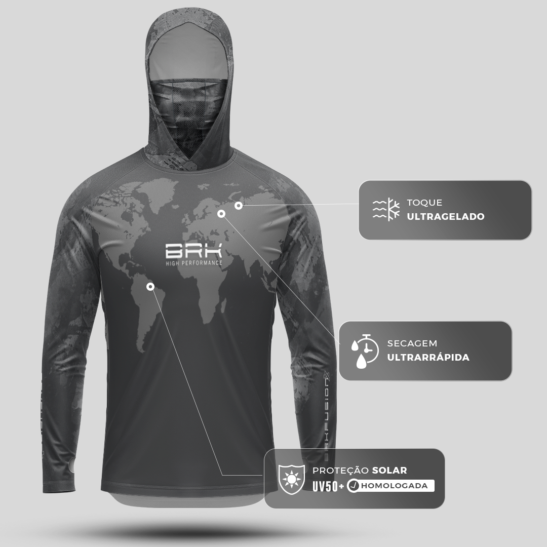 Camisa FusionX Brk Discovery Cinza com Capuz e Proteção UV50+