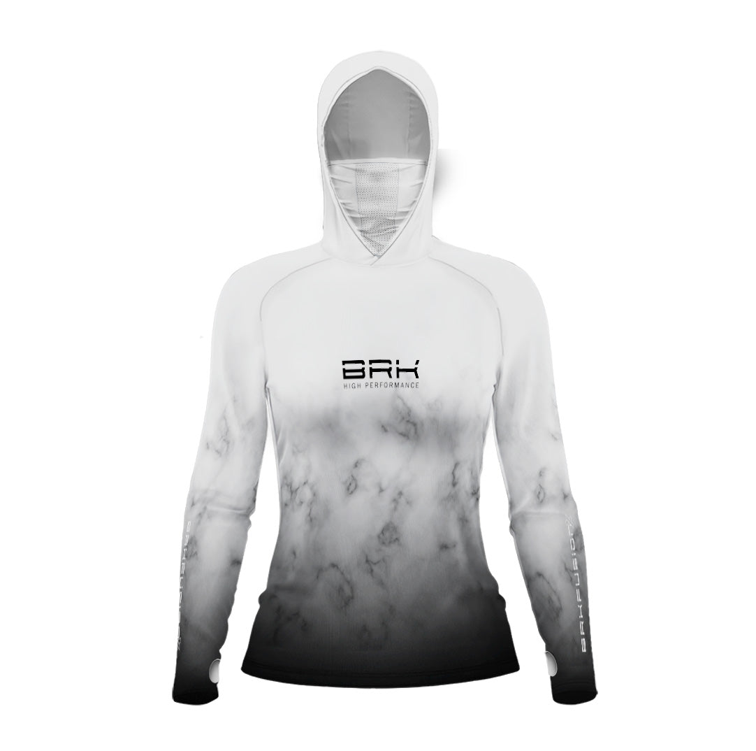 Camisa FusionX Feminina Brk Galaxy Branca e Preta com Capuz e Proteção UV50+