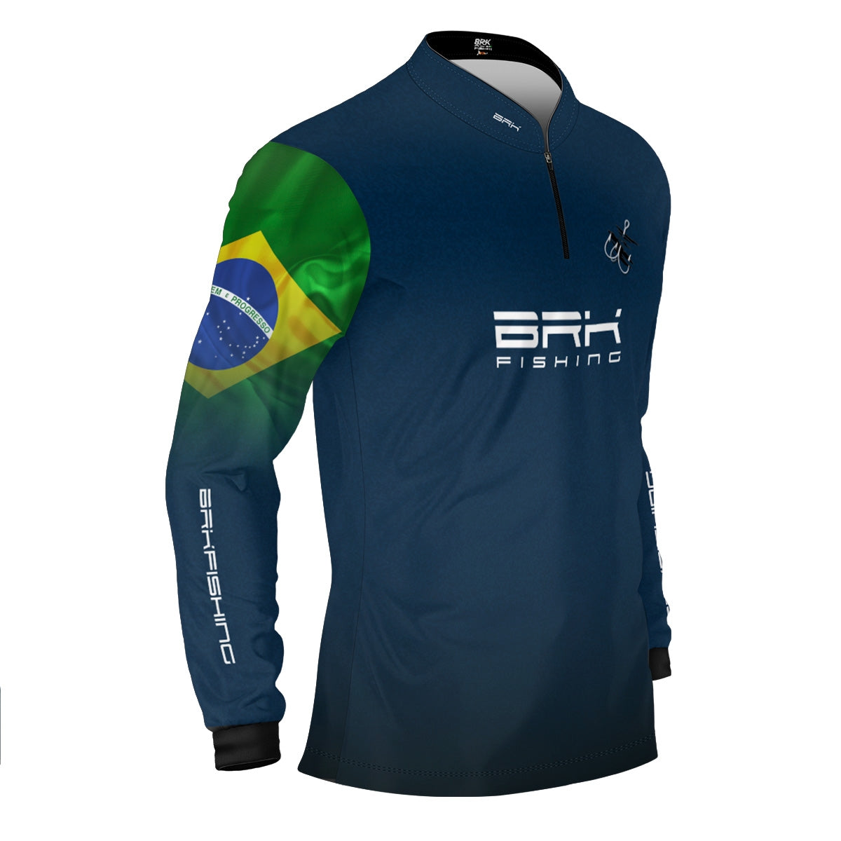 Camisa de Pesca Brk Azul Bandeira do Brasil Garateia com Proteção UV50+