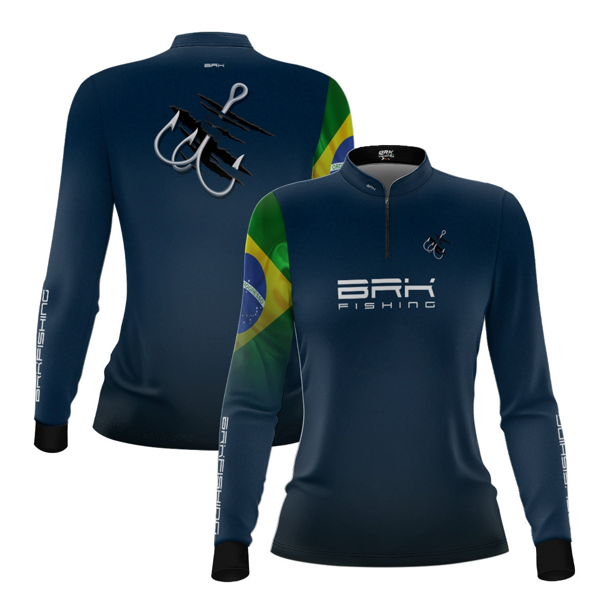 Camisa de Pesca Feminina Brk Azul Bandeira do Brasil Garateia com Proteção UV50+