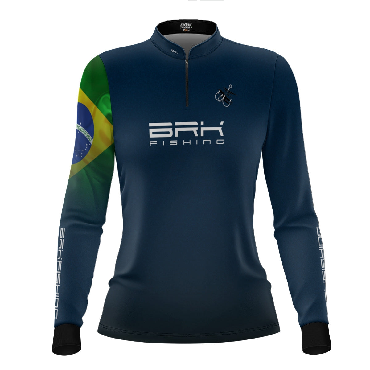 Camisa de Pesca Feminina Brk Azul Bandeira do Brasil Garateia com Proteção UV50+