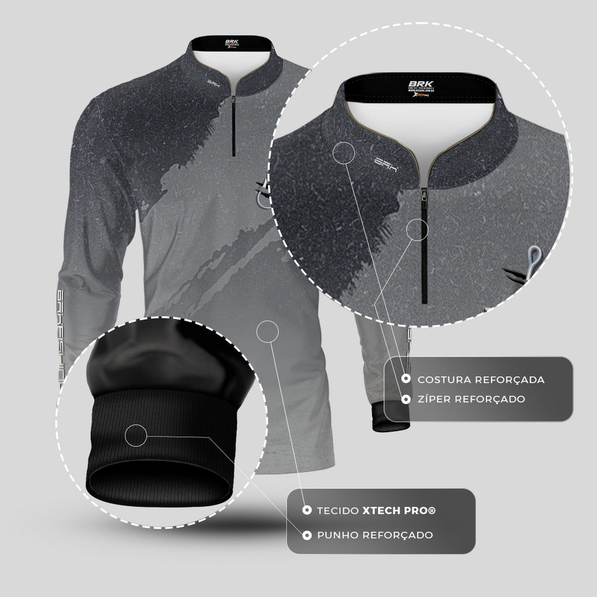 Camisa de Pesca Brk Cinza Grafismo Garateia com Proteção UV50+