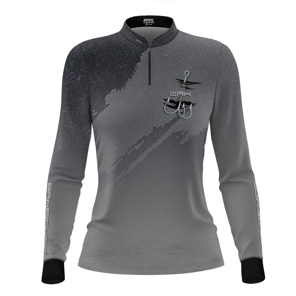 Camisa de Pesca Feminina Brk Cinza Grafismo Garateia com Proteção UV50+