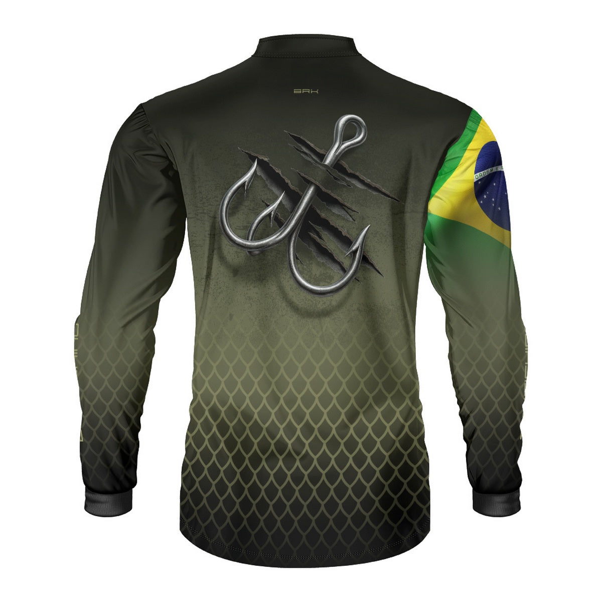 Camisa de Pesca Brk Verde Escamas Bandeira do Brasil Garateia com Proteção UV50+