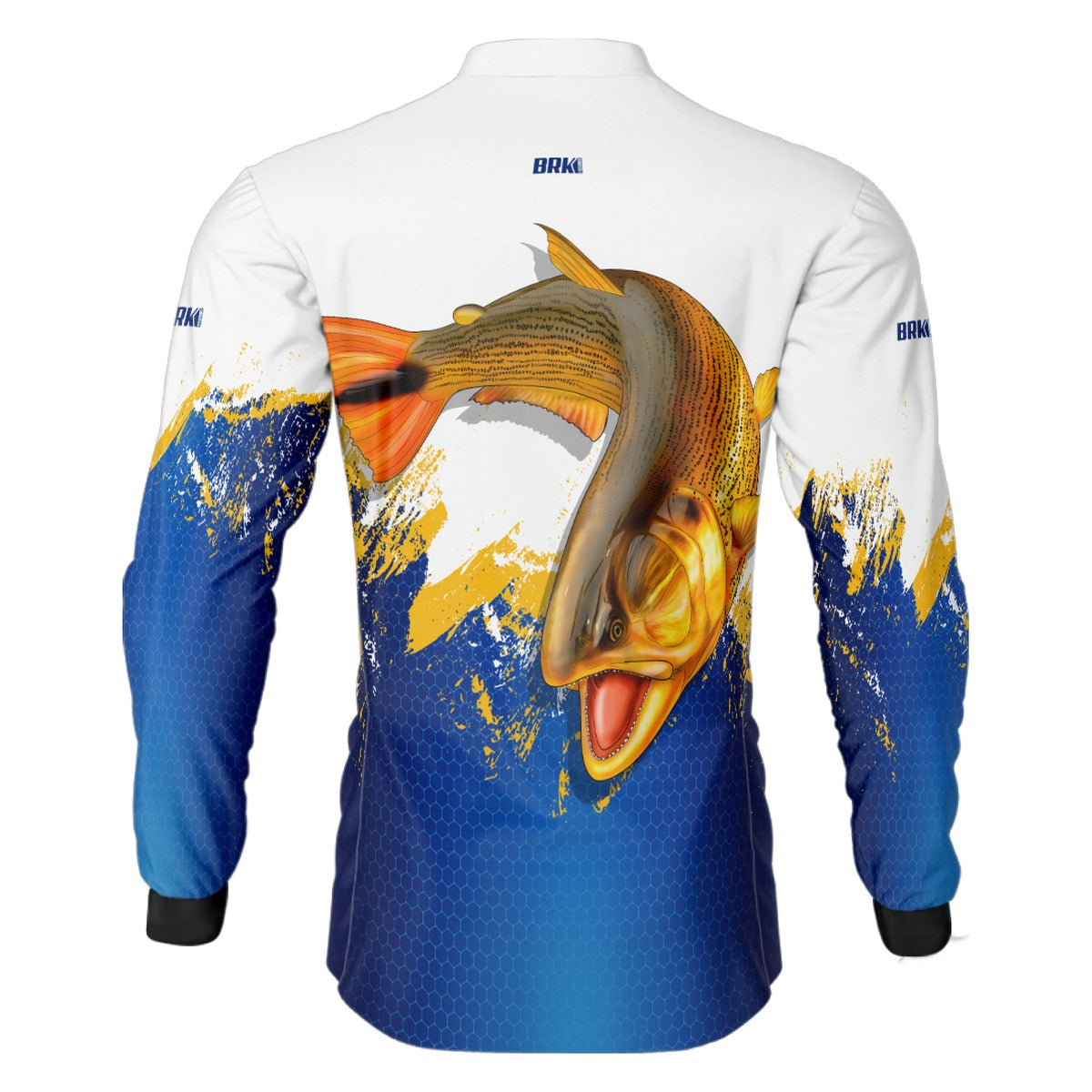 Camisa de Pesca Brk Azul e Amarelo Peixe Dourado com UV50+