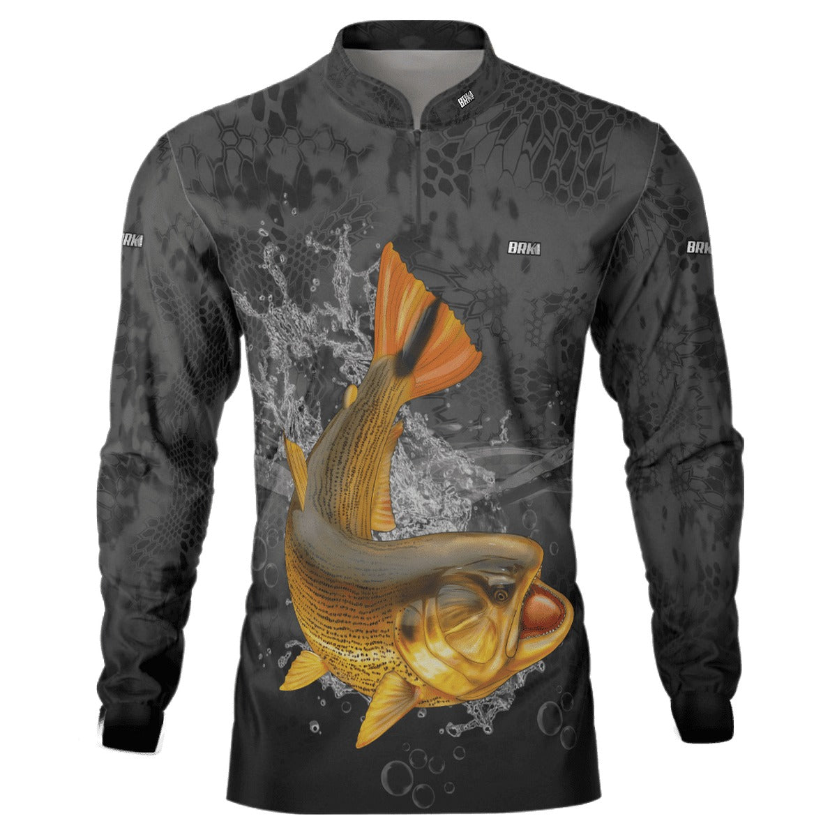 Camisa de Pesca Brk Preta Escama Peixe Dourado com UV50+