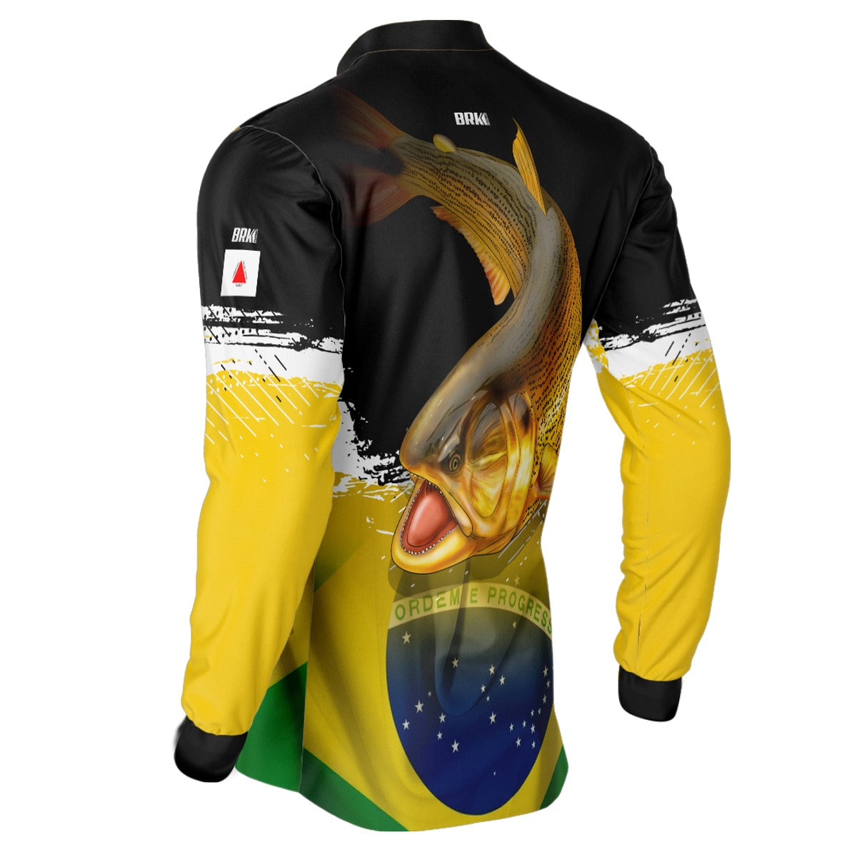 Camisa de Pesca Brk Preta e Amarela Peixe Dourado com UV50+