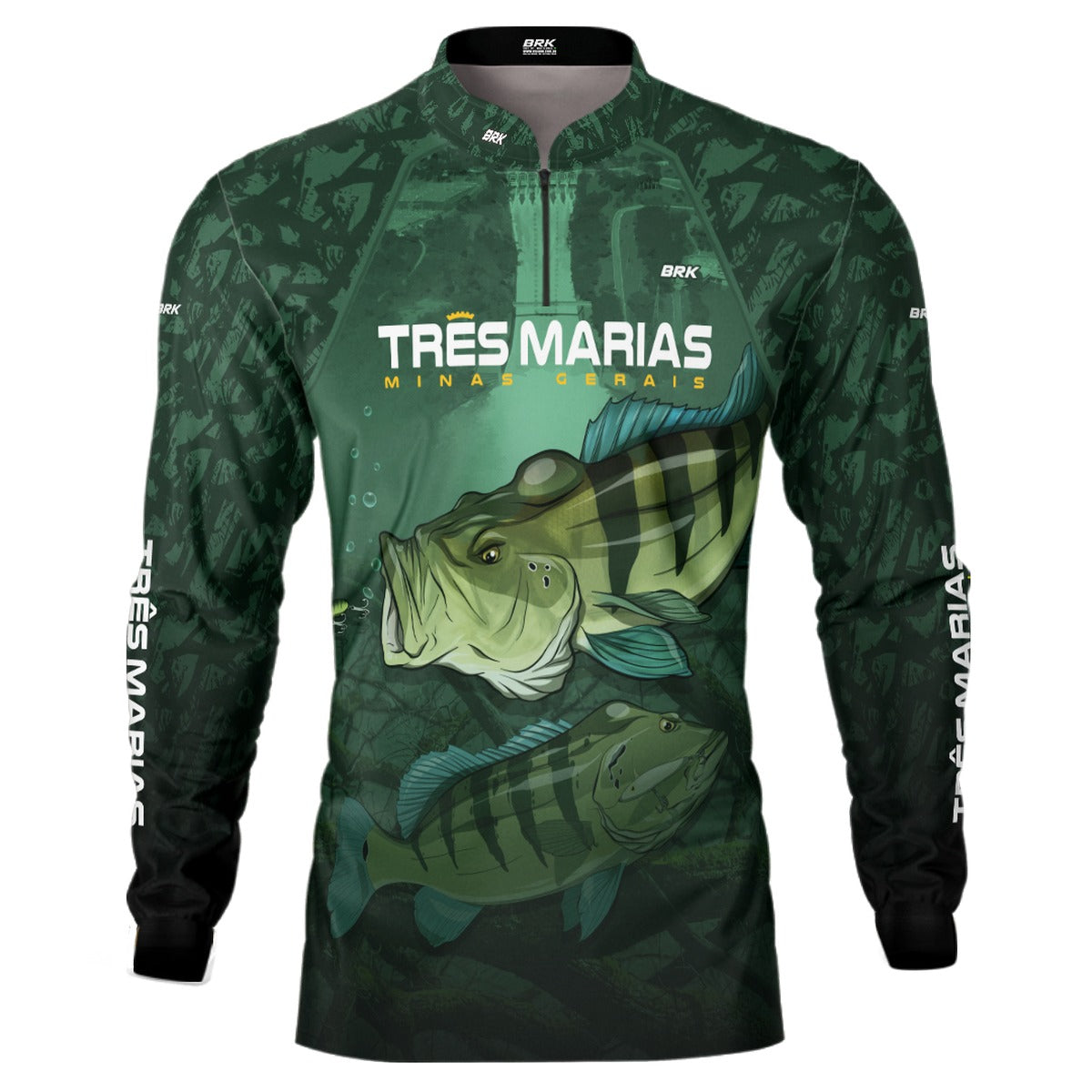 Camisa de Pesca Brk Verde Tucunaré Azul Três Marias com UV50+