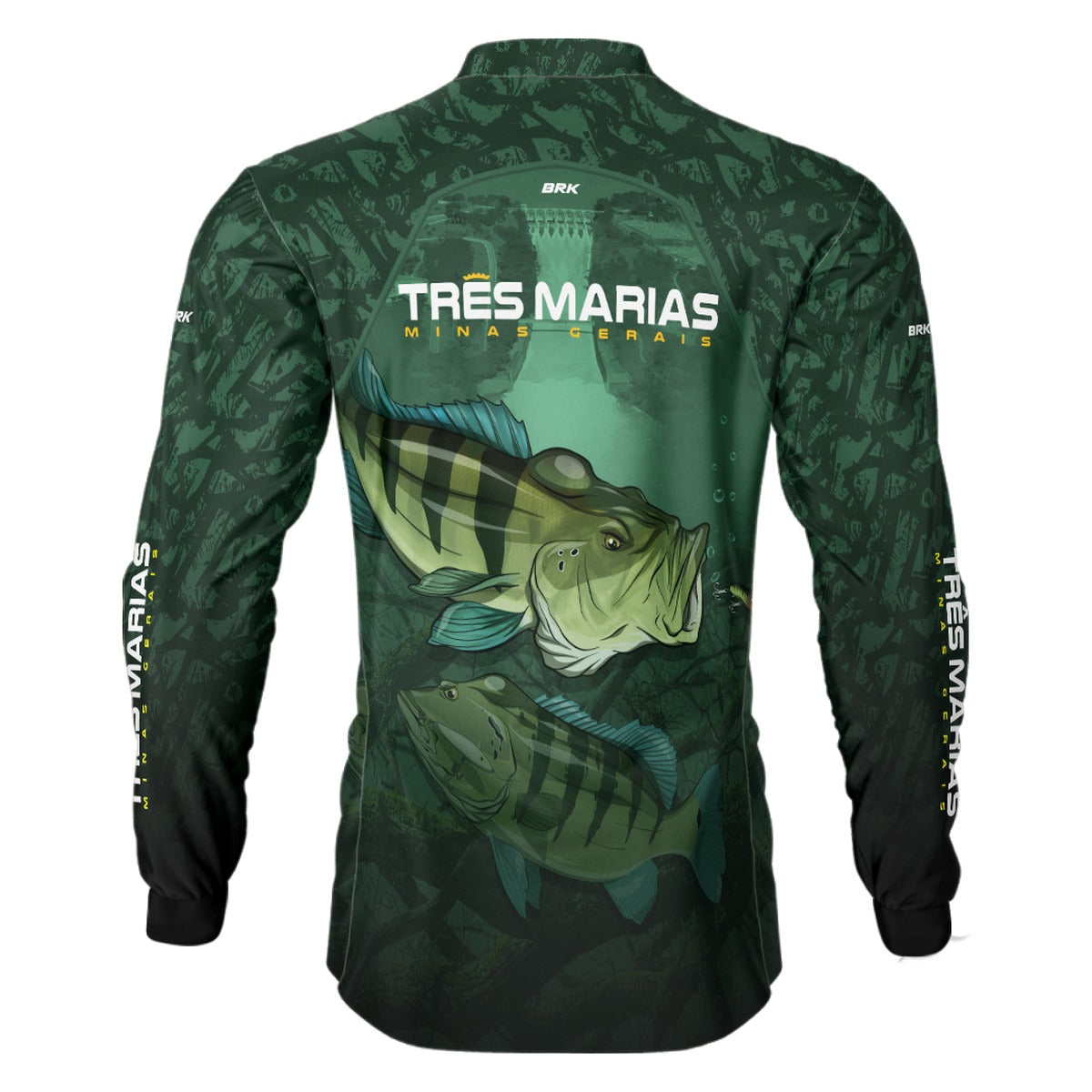 Camisa de Pesca Brk Verde Tucunaré Azul Três Marias com UV50+