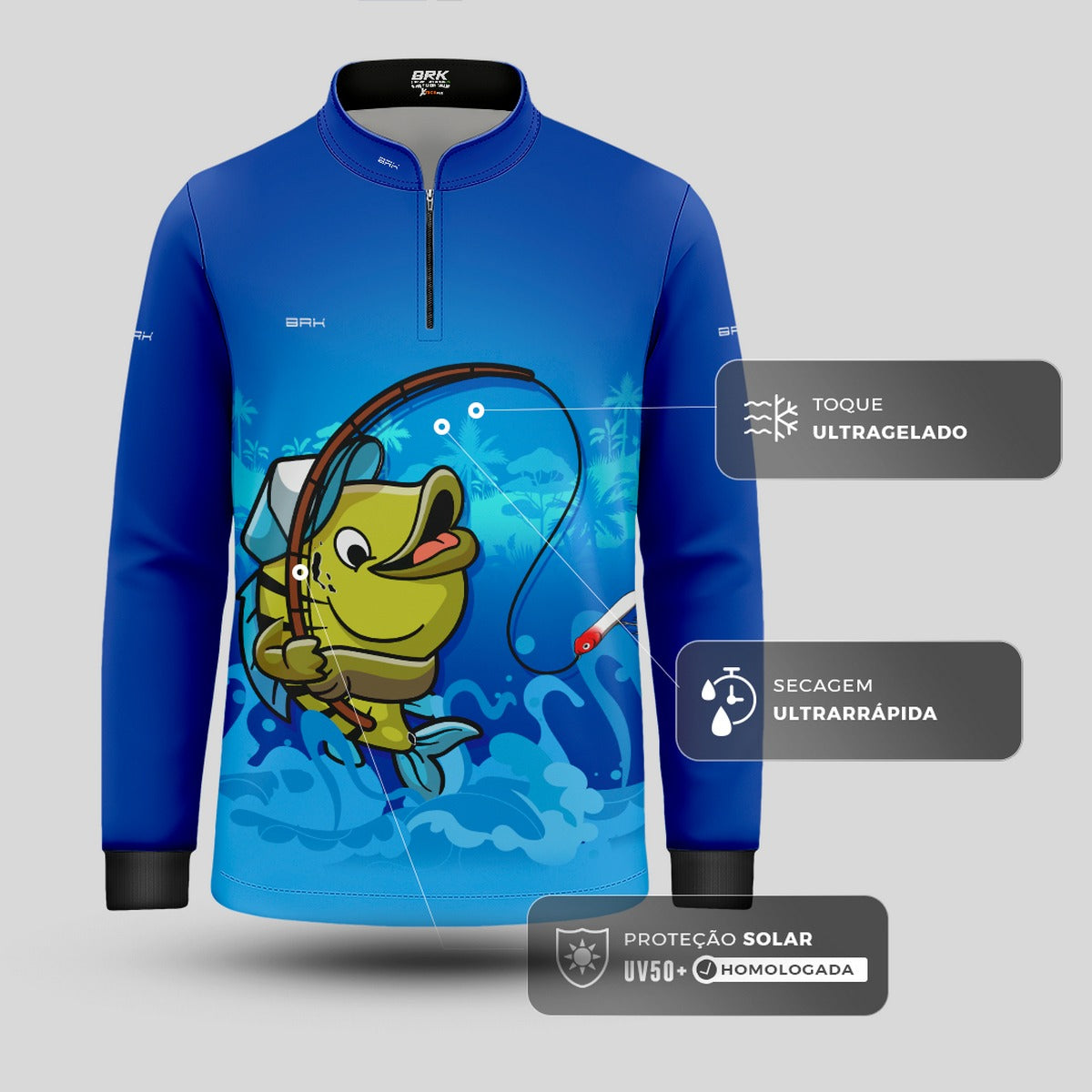 Camisa de Pesca Infantil Brk Tucunaré Azul com UV50 +