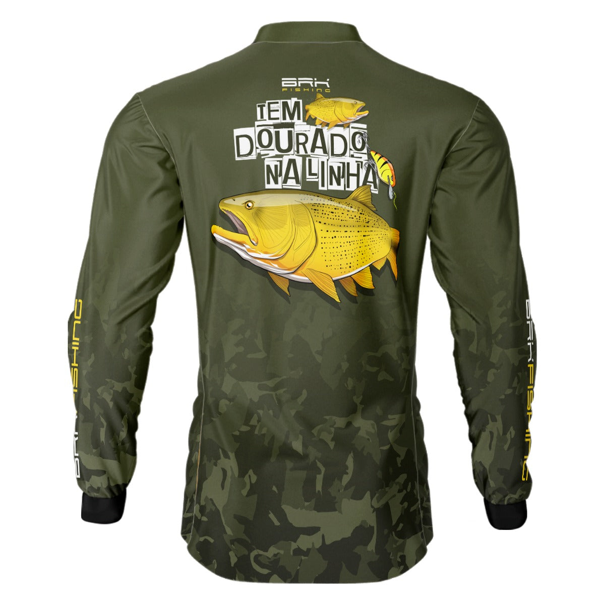 Camisa de Pesca Brk Fishing Verde Musgo Peixe Dourado com UV50+