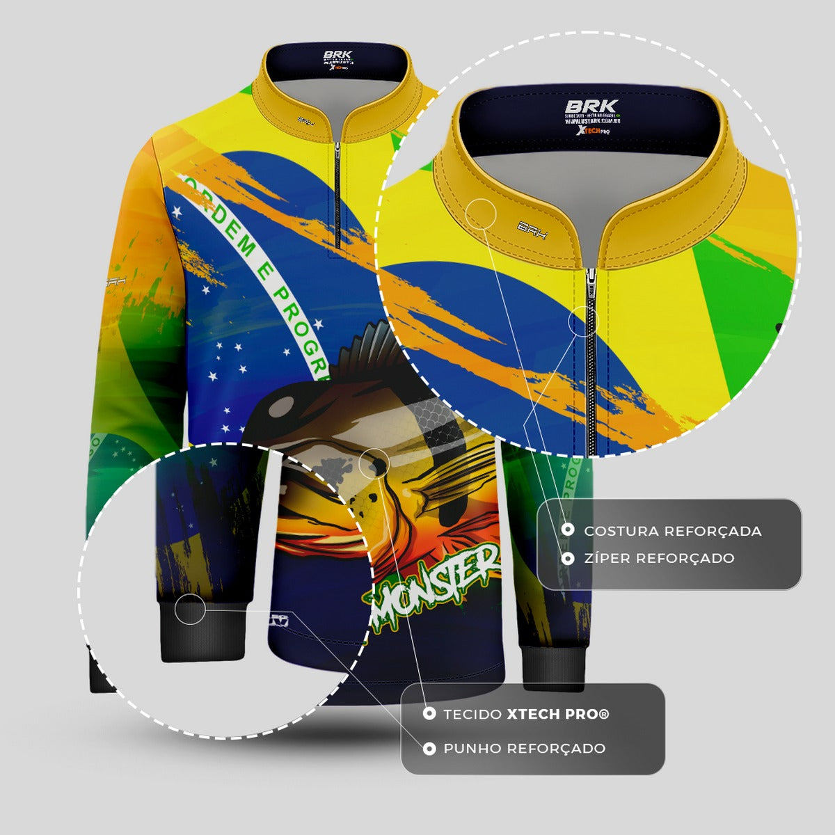 Camisa de Pesca Infantil Brk Tucunaré Açu Brasil com Proteção UV50+