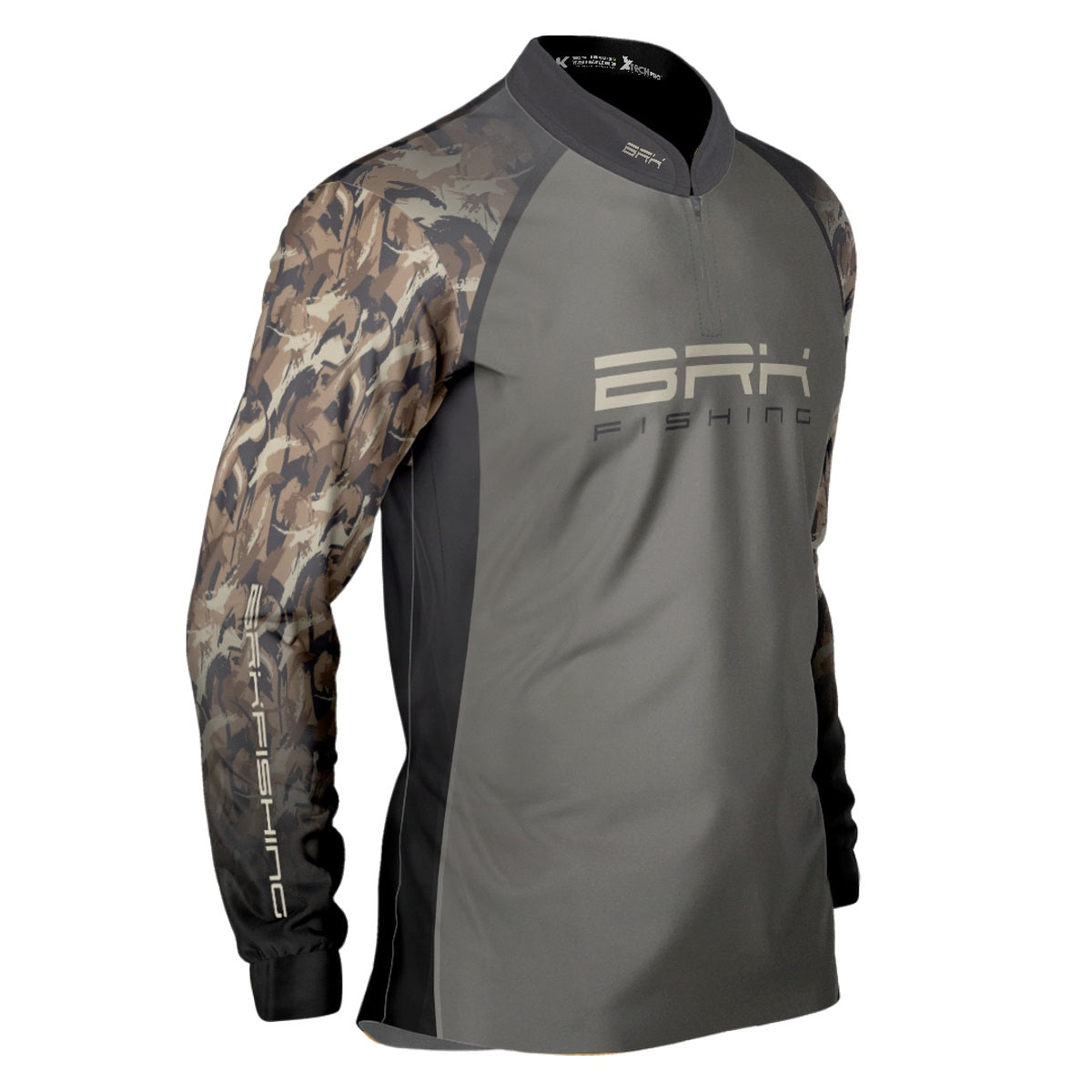 Camisa de Pesca Brk Camuflada e Cinza com Proteção UV50+