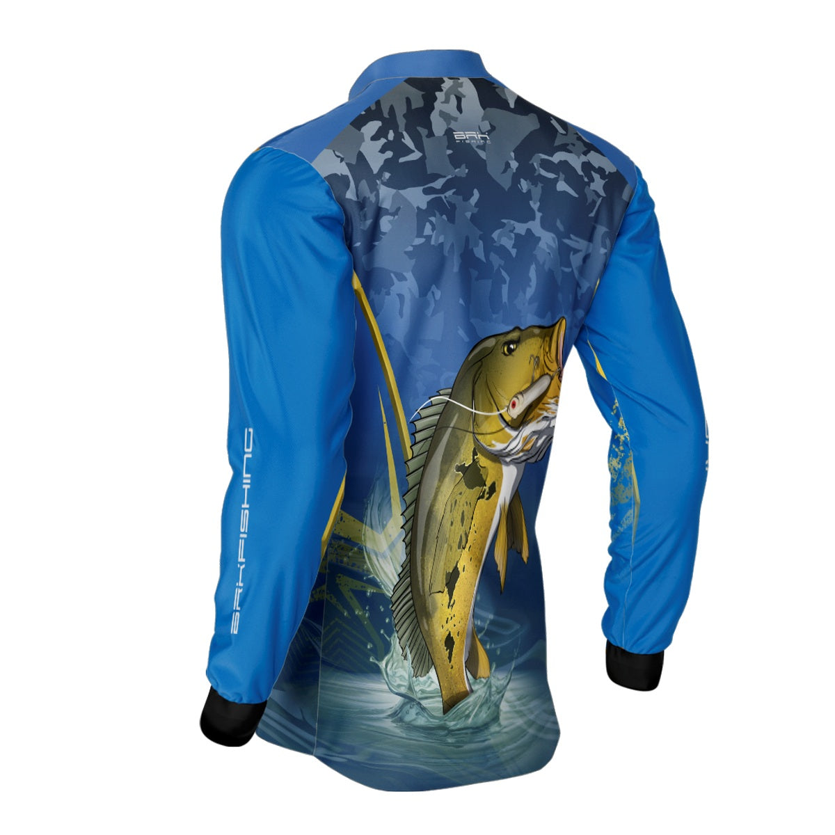 Camisa de Pesca Azul Escuro Brk Tucunaré Amarelo com UV50+