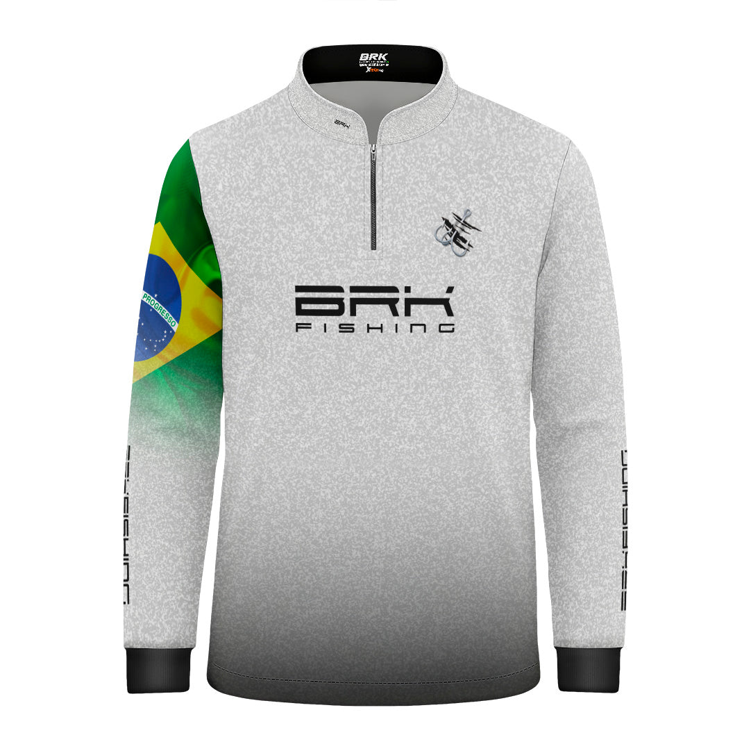 Camisa de Pesca Infantil Brk Branca Bandeira do Brasil Garateia com Proteção UV50+