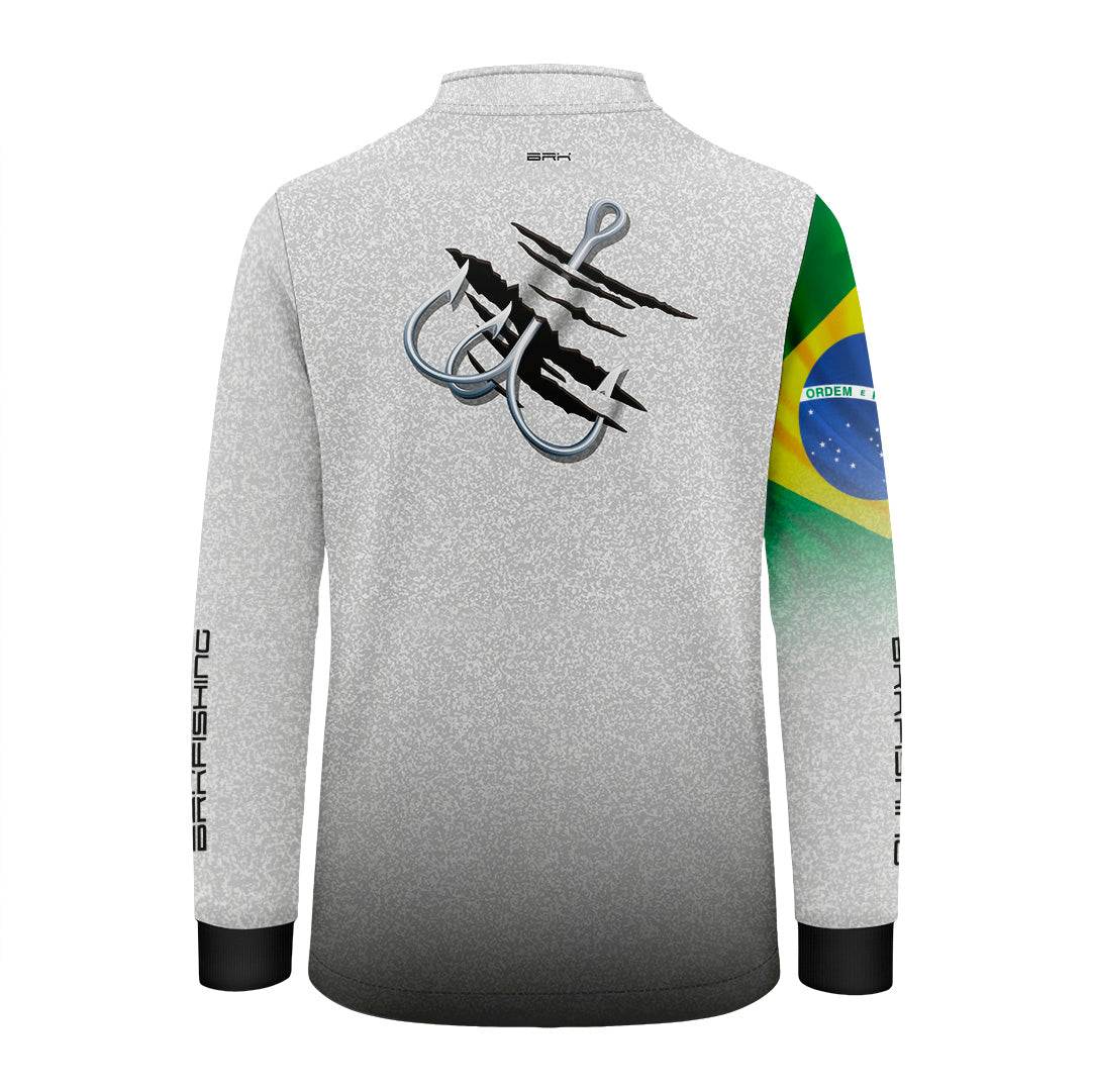 Camisa de Pesca Infantil Brk Branca Bandeira do Brasil Garateia com Proteção UV50+