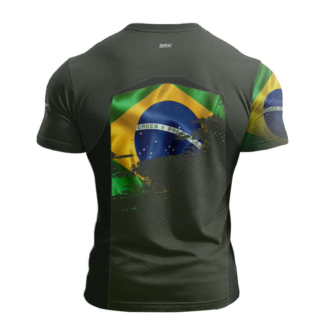Camiseta de Pesca Brk Brasil Verde Oliva com com Proteção Solar UV50+C26
