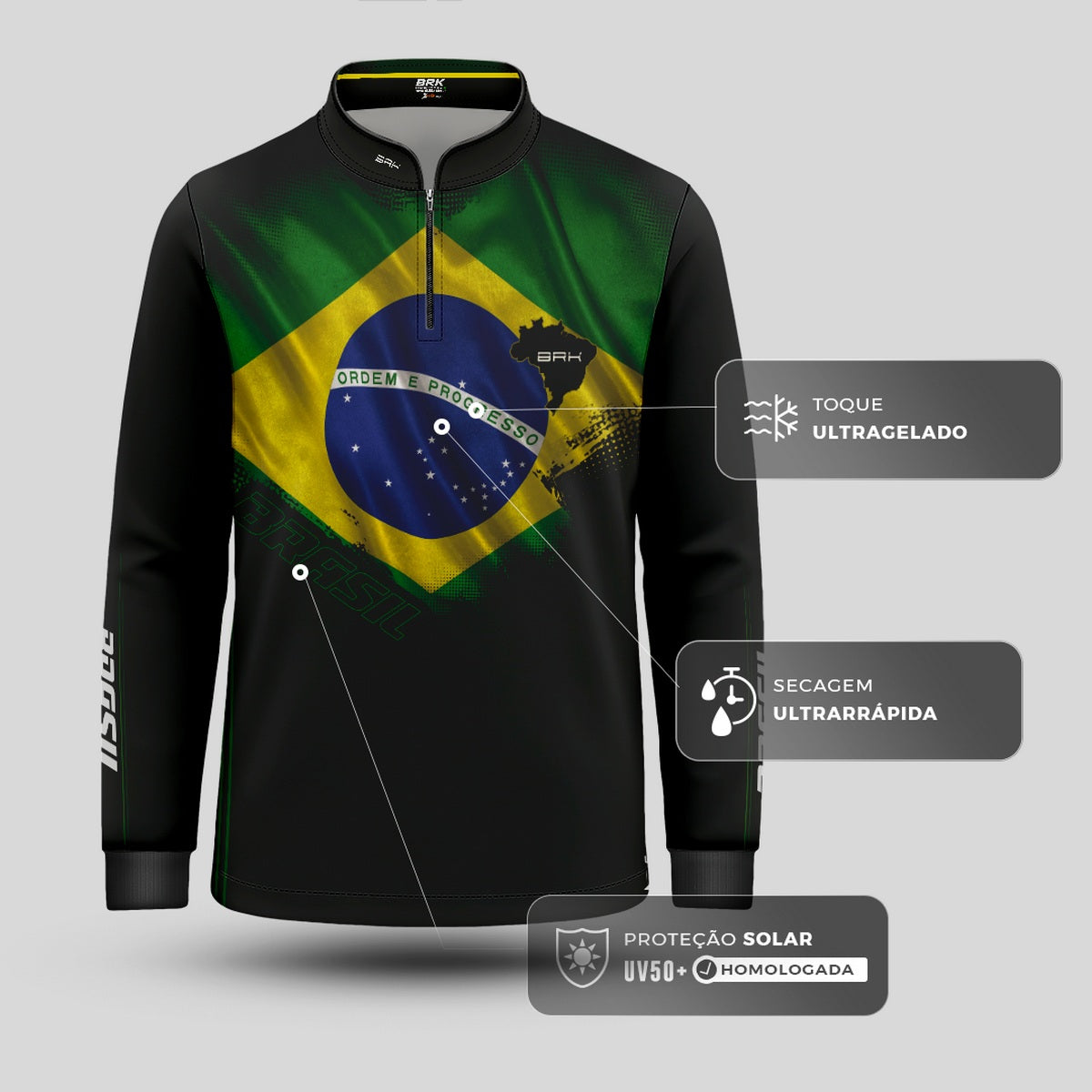 Camisa Agro Infantil Brk Bandeira do Brasil com Proteção Solar UV50+