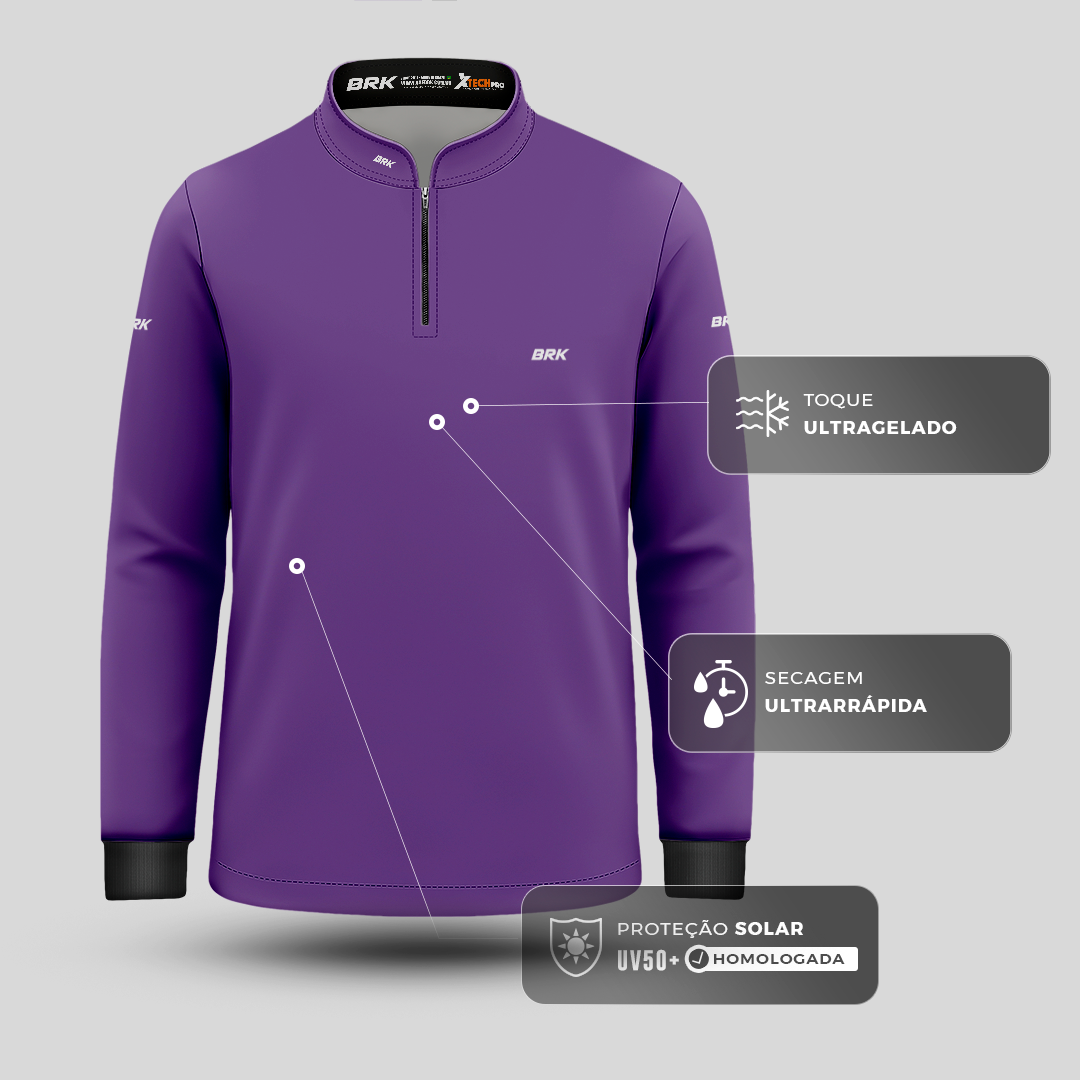 Camisa de Pesca Infantil Brk Básica Roxa com Proteção Solar UV50+