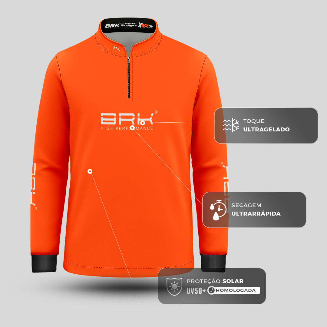 Camisa de Pesca Infantil Brk Básica Laranja com Proteção Solar UV50+