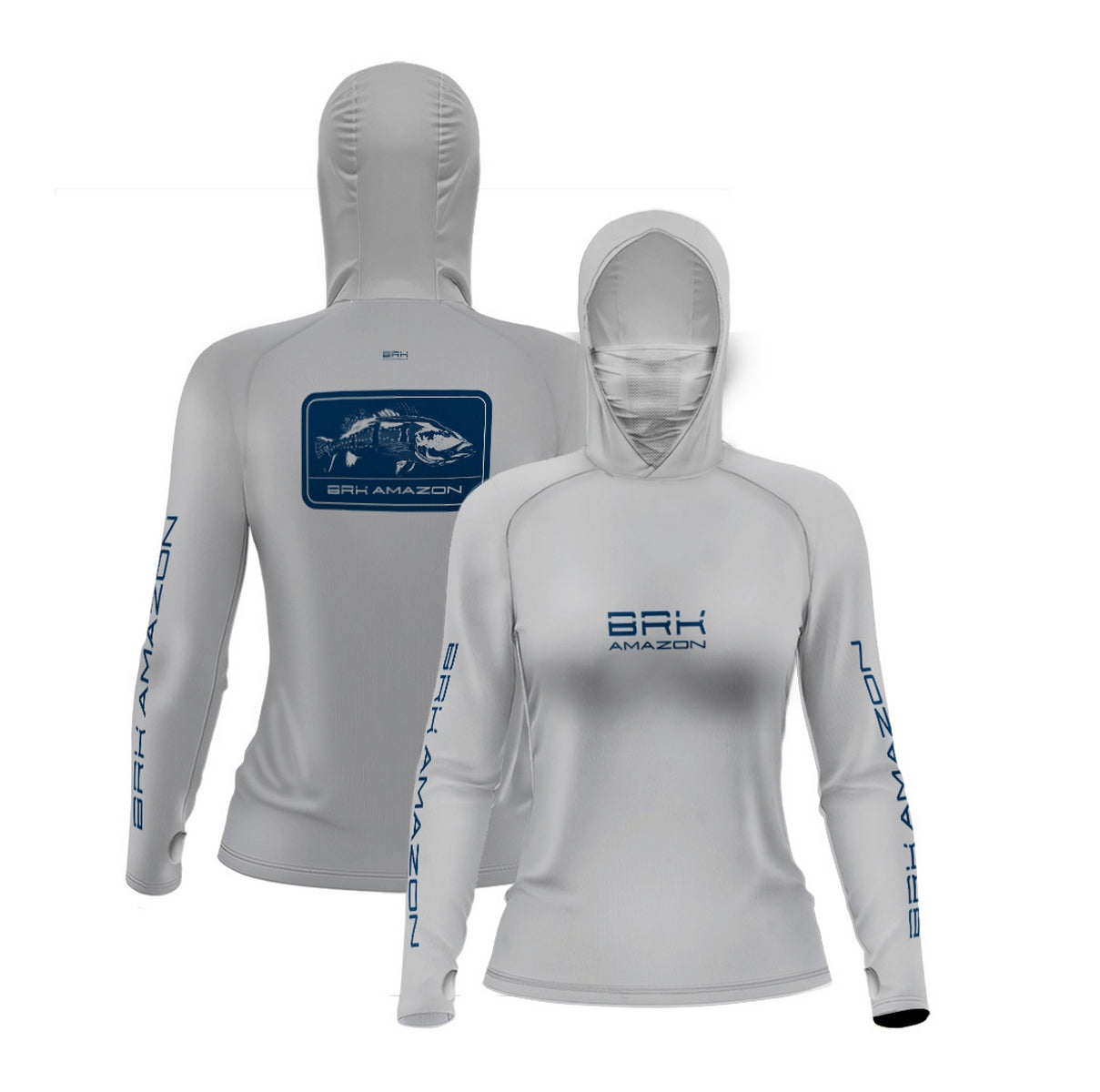 Camisa FusionX Brk Feminino Tucunaré Clean Cinza com Capuz e Proteção UV50+