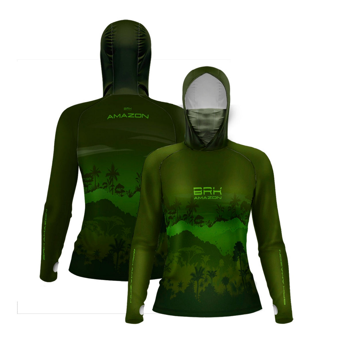 Camisa FusionX Brk Feminino Mata Verde com Capuz e Proteção UV50+