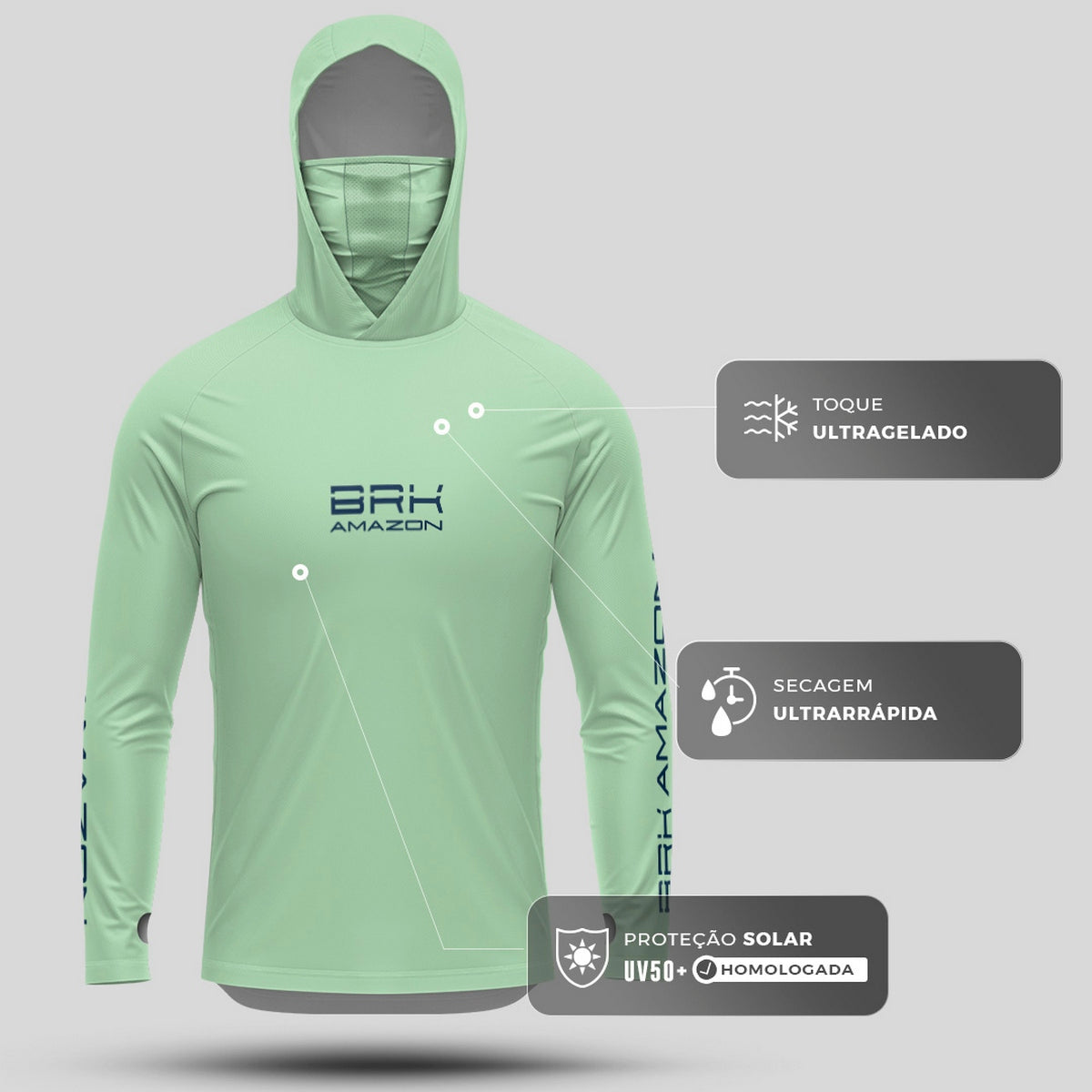 Camisa FusionX Brk Tucunaré Clean Verde Claro com Capuz e Proteção UV50+
