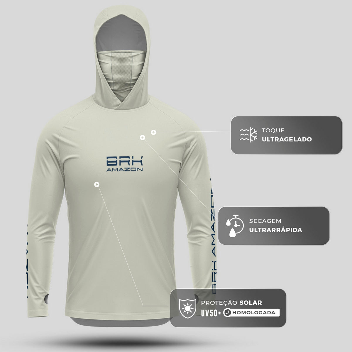Camisa FusionX Brk Tucunaré Clean Bege com Capuz e Proteção UV50+