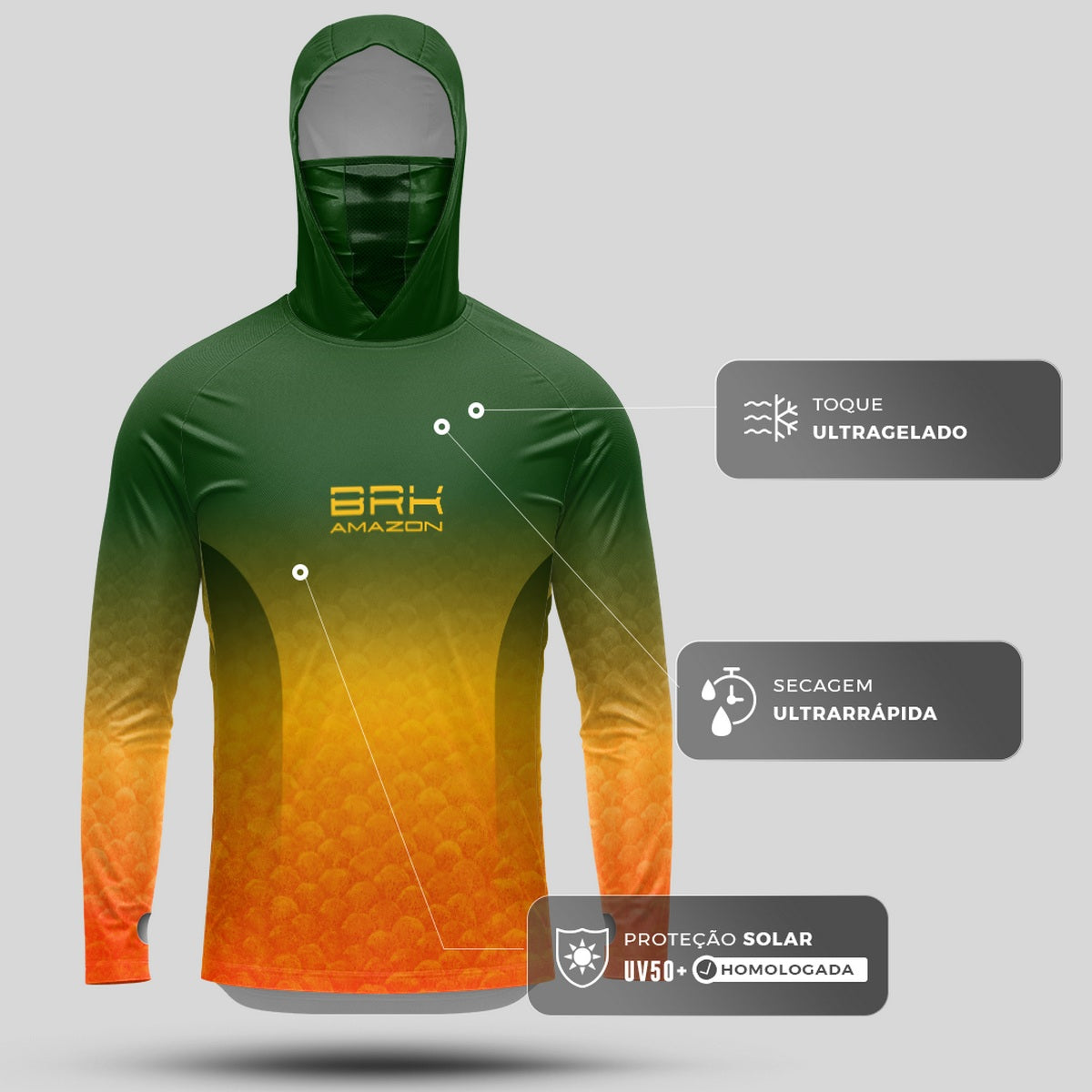 Camisa FusionX Brk Tucunaré Açu com Capuz e Proteção UV50+