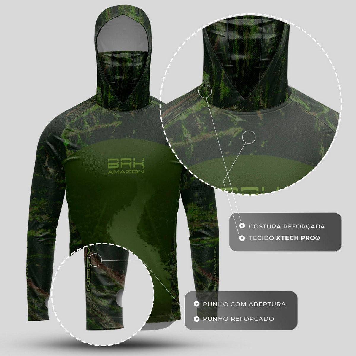 Camisa FusionX Brk Rio Amazonas e Camo com Capuz e Proteção UV50+