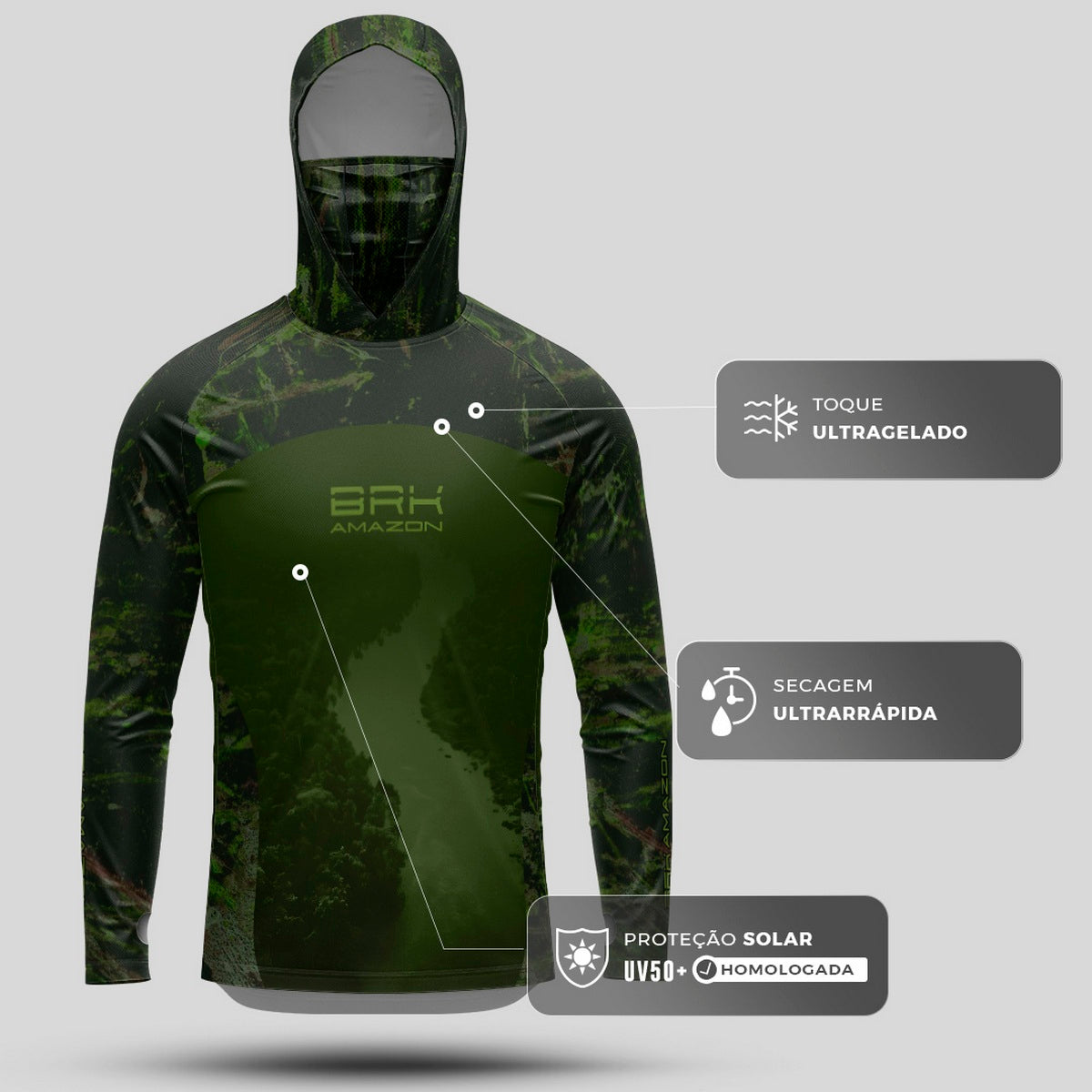 Camisa FusionX Brk Rio Amazonas e Camo com Capuz e Proteção UV50+