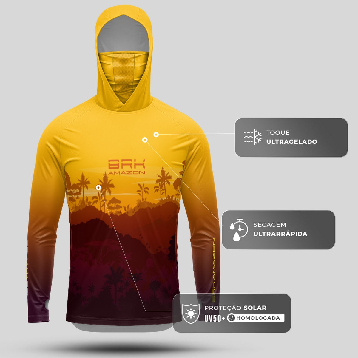 Camisa FusionX Brk Por do Sol Mata Clara com Capuz e Proteção UV50+