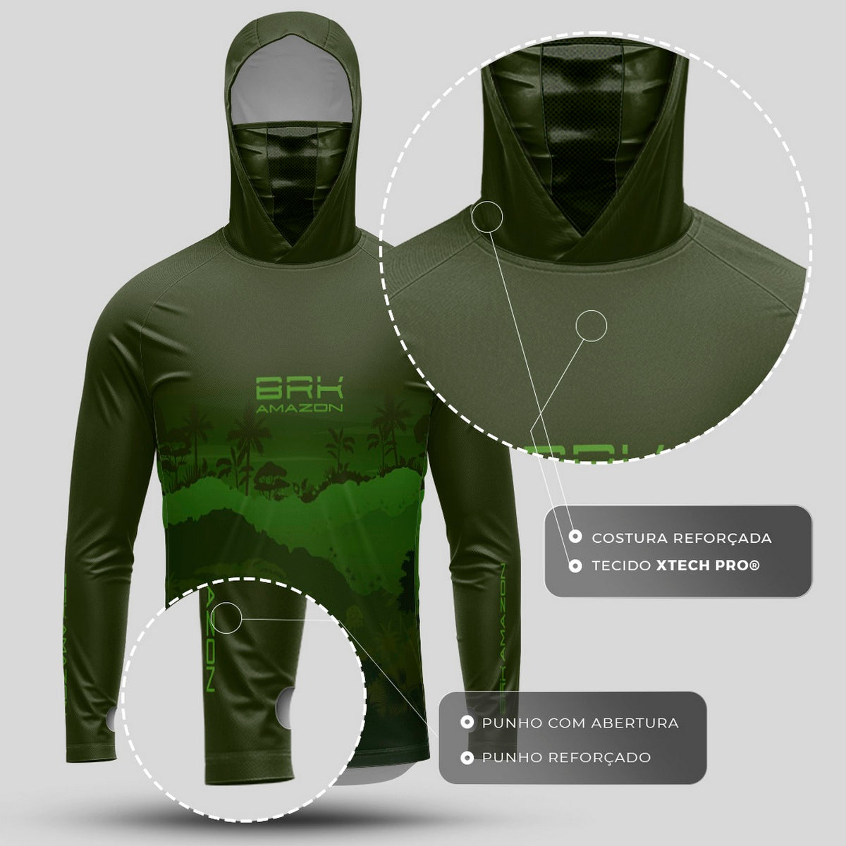 Camisa FusionX Brk Mata Verde com Capuz e Proteção UV50+