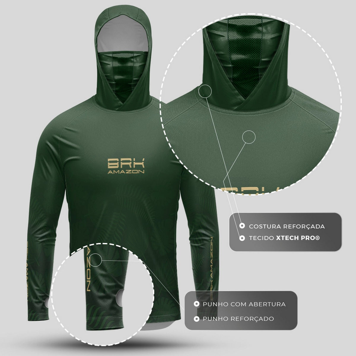 Camisa FusionX Brk Folhas com Capuz e Proteção UV50+