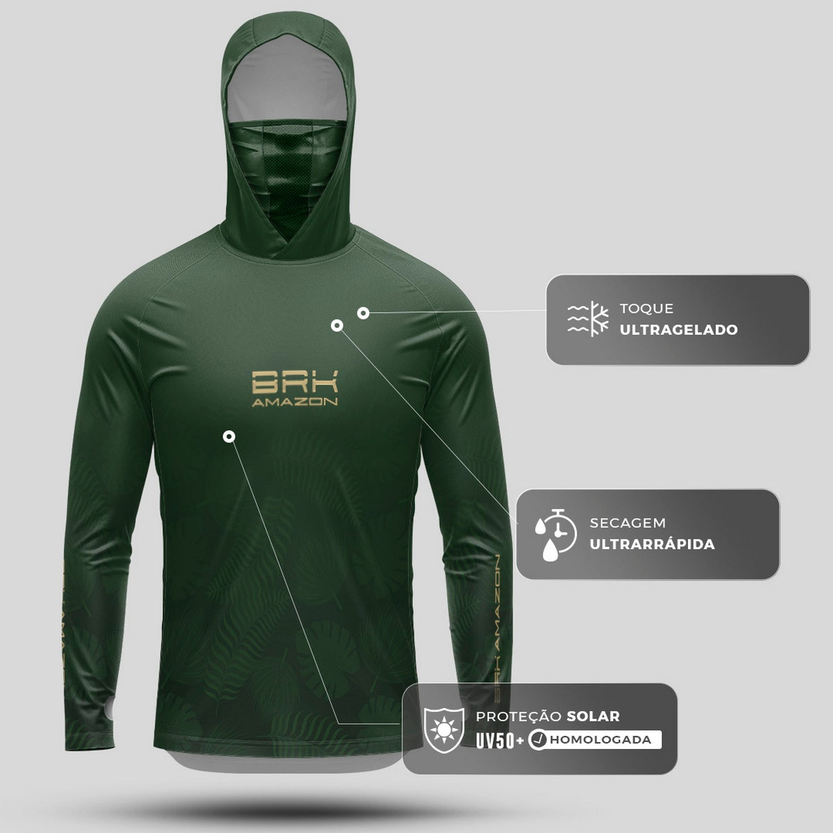 Camisa FusionX Brk Folhas com Capuz e Proteção UV50+