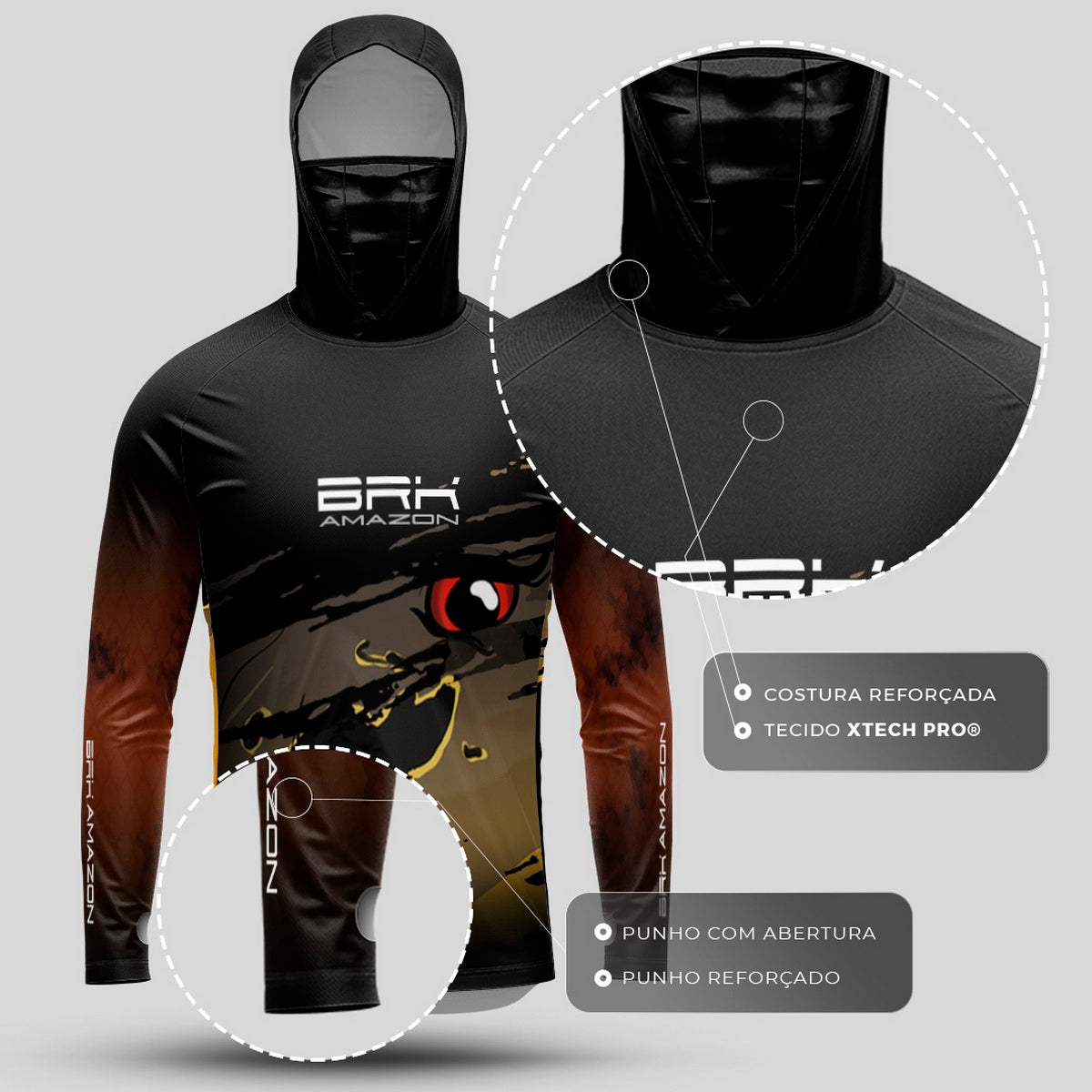 Camisa FusionX Brk Mancha Tucunaré Açu com Capuz e Proteção UV50+